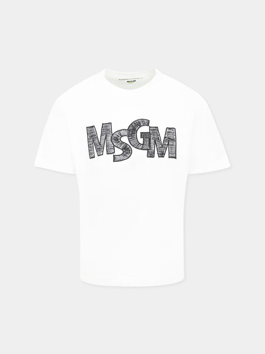 T-shirt blanc pour garçon avec logo