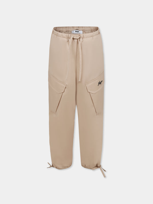 Pantalon beige pour fille avec logo