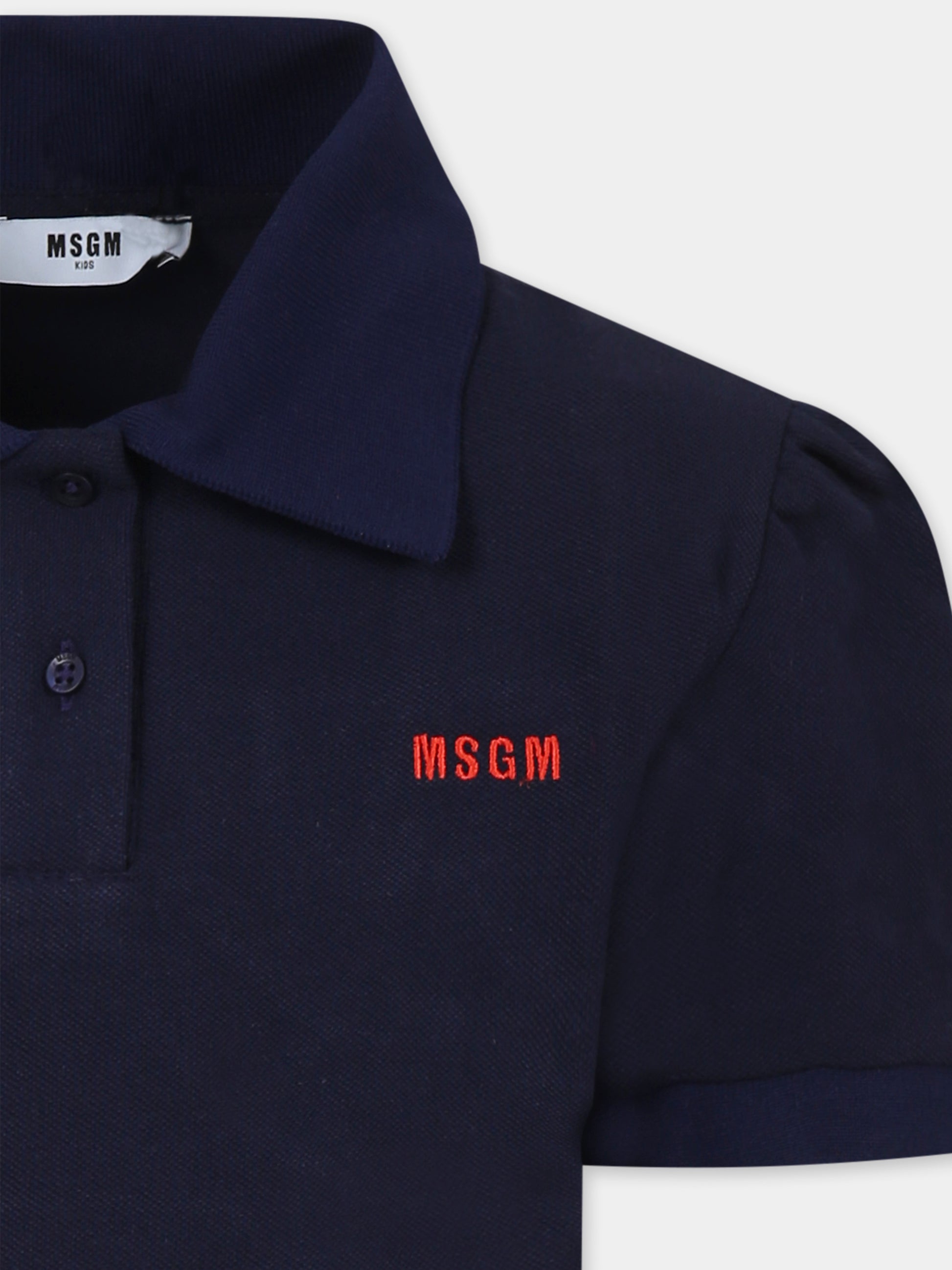 Polo crop blu per bambina con logo,Msgm Kids,S5MSJGPO268 060