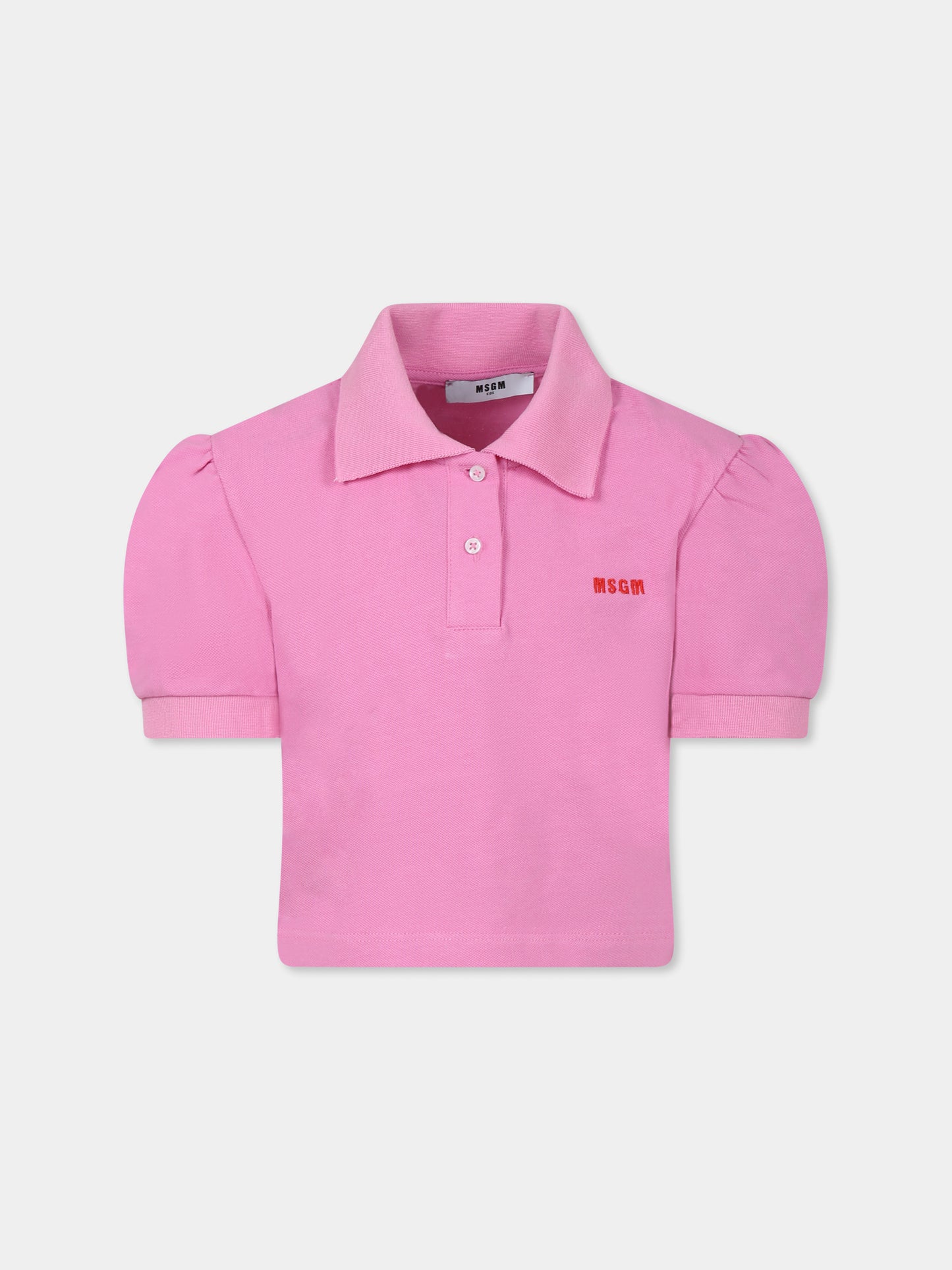 Polo crop rosa per bambina con logo,Msgm Kids,S5MSJGPO268 MS003