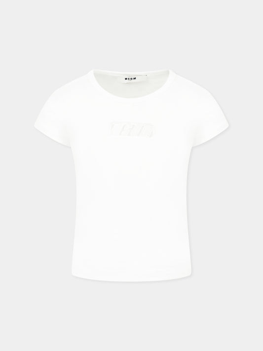 T-shirt bianca per bambina con logo,Msgm Kids,S5MSJGTH081 001