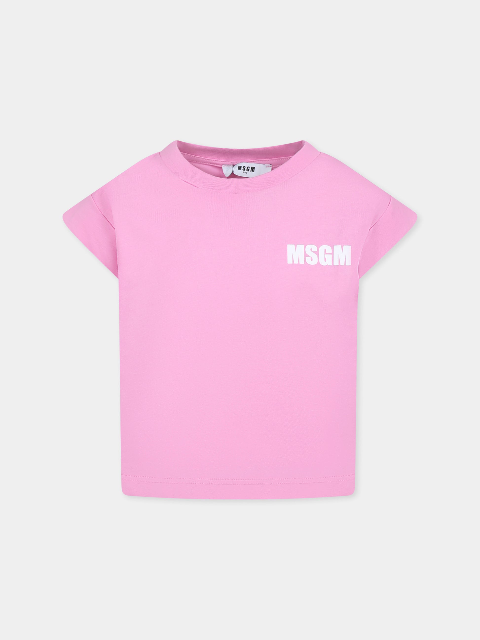 T-shirt rosa per bambina con logo,Msgm Kids,S5MSJGTH083 MS003