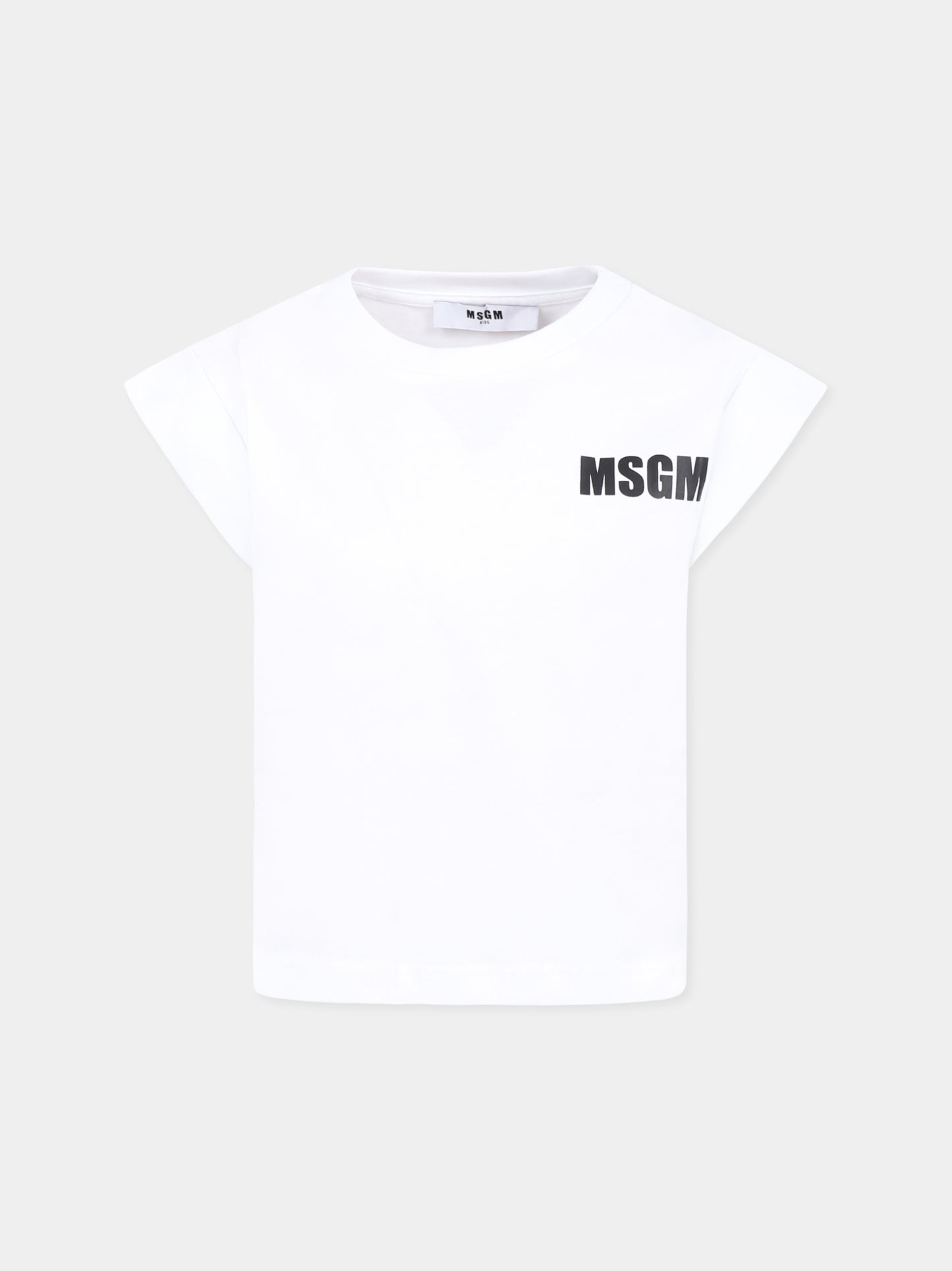 T-shirt bianca per bambina con logo,Msgm Kids,S5MSJGTH083 001