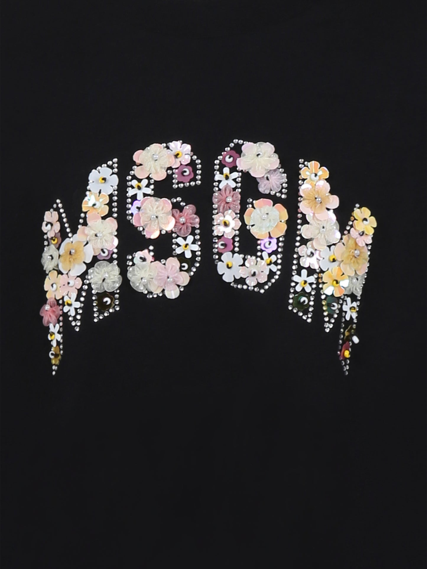 T-shirt nera per bambina con logo e fiori,Msgm Kids,S5MSJGTH105 110