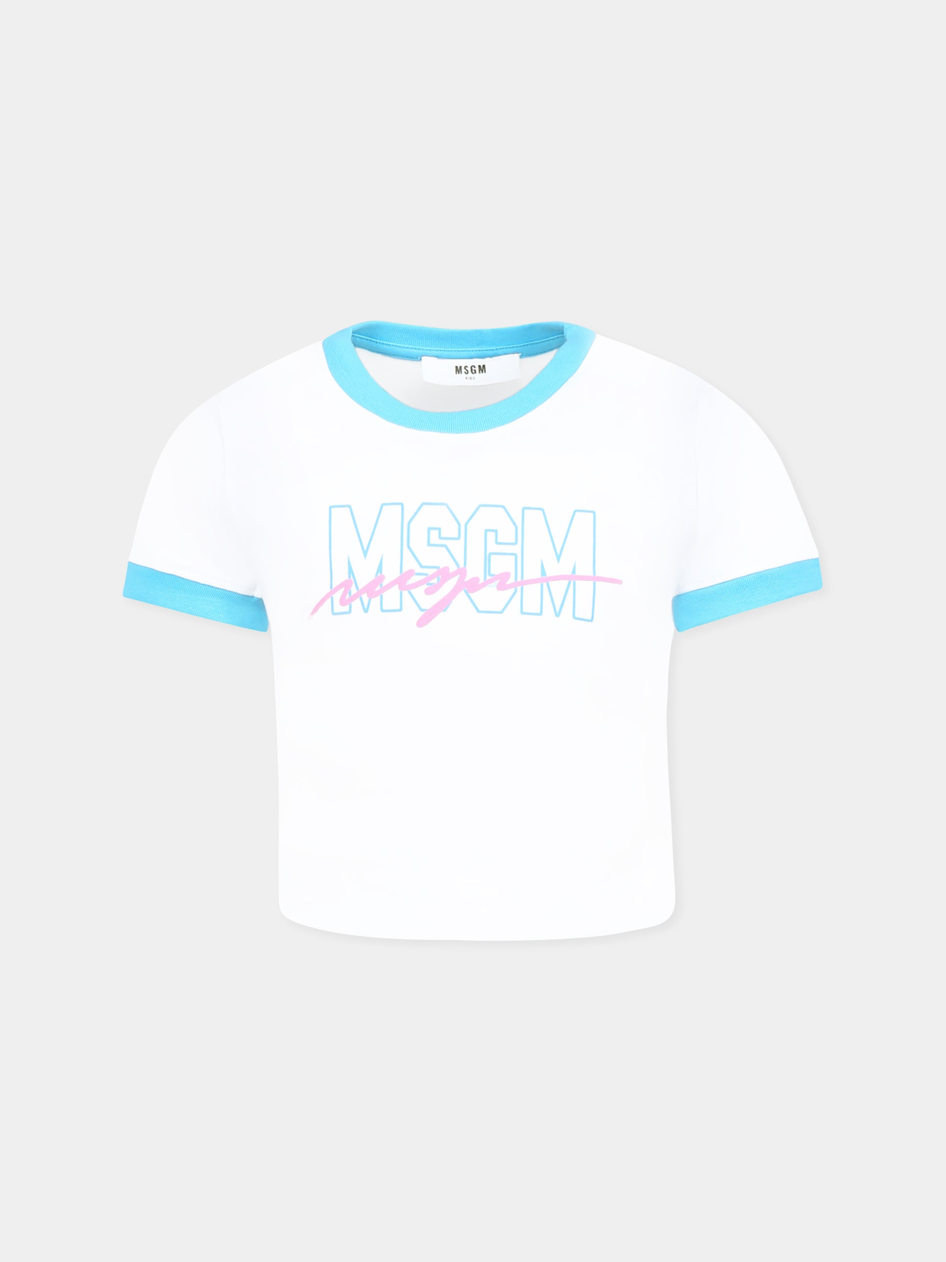 T-shirt bianca per bambina con logo,Msgm Kids,S5MSJGTH216 001