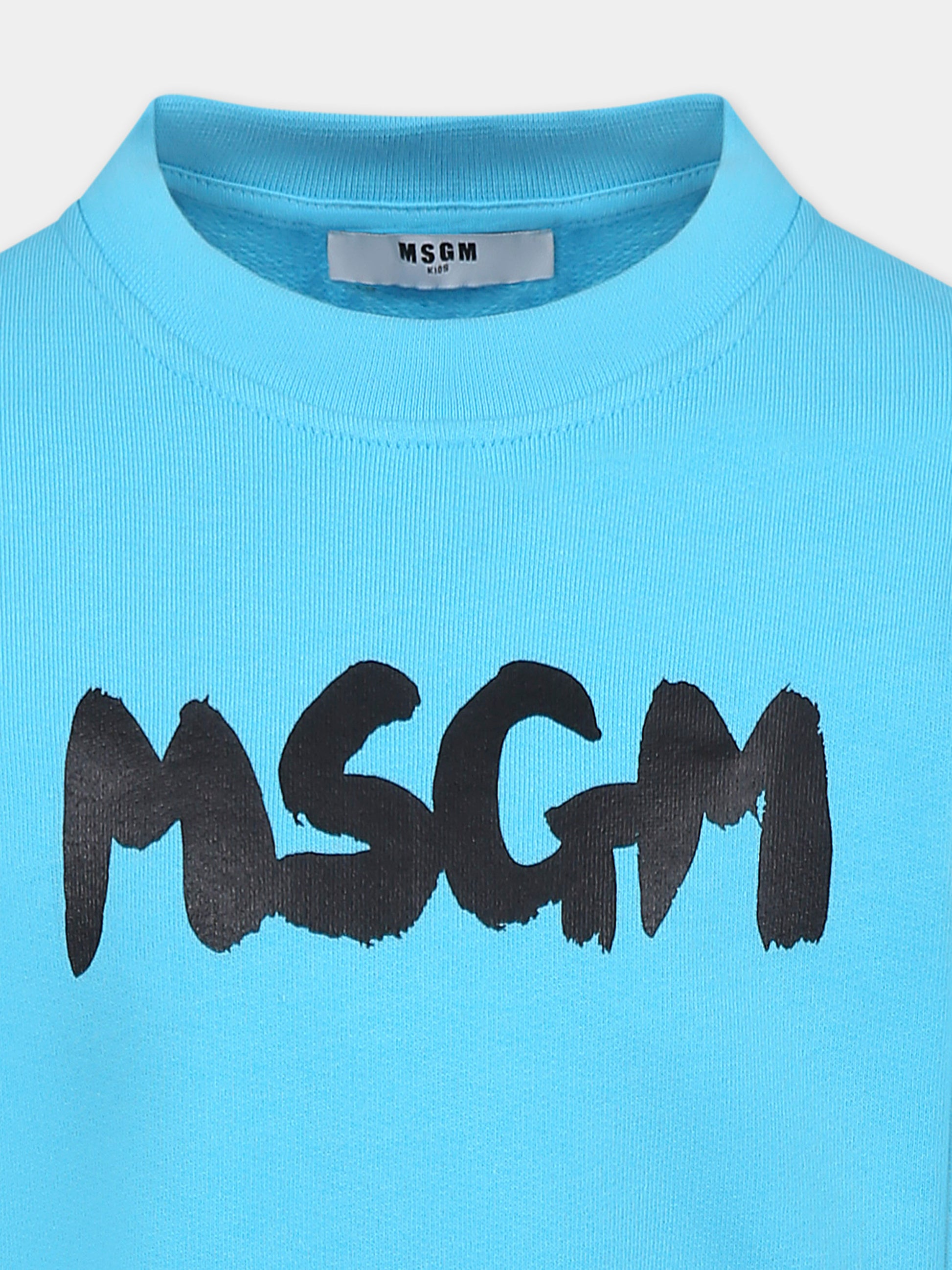 Felpa celeste per bambini con logo,Msgm Kids,S5MSJUSW053 MS005