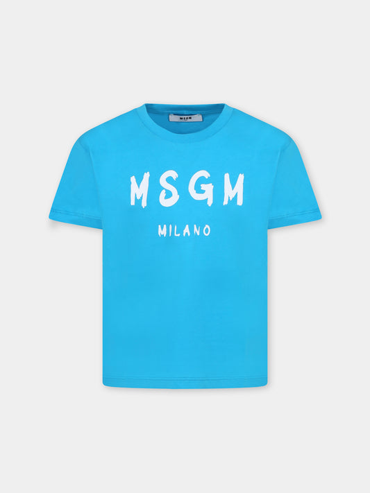 T-shirt azzurra per bambini con logo,Msgm Kids,S5MSJUTH063 MS011