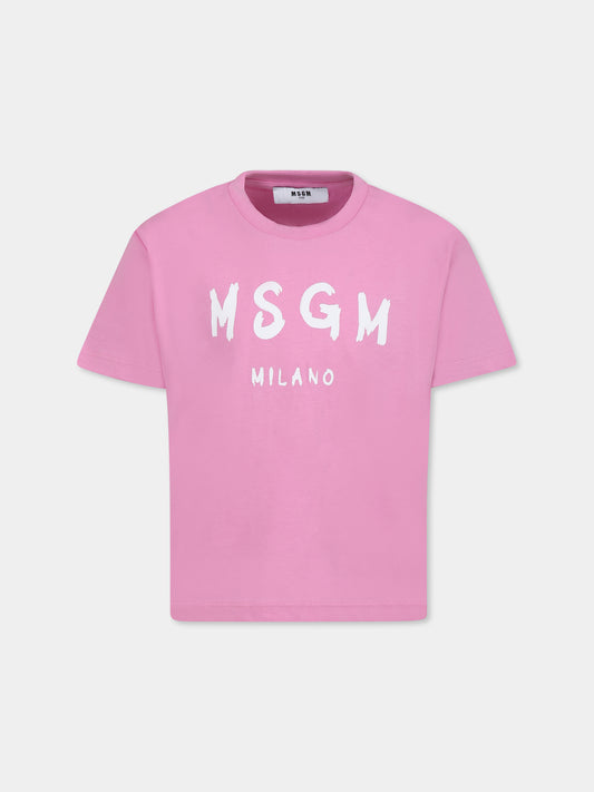 T-shirt rose pour fille avec logo