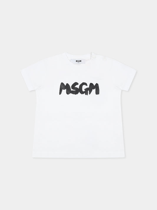 T-shirt bianca per neonati con logo,Msgm Kids,S5MSUNTH310 001
