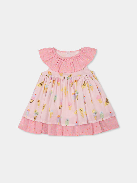 Vestito rosa per neonata con gelato all over,Stella Mccartney Kids,TW1162 Z2743 545MC