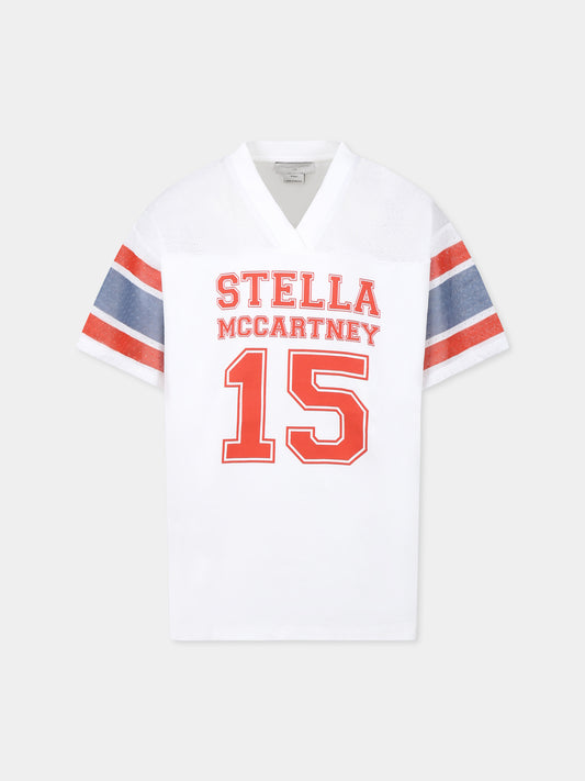 Vestito bianco per bambina con logo e numeri,Stella Mccartney Kids,TW1D41 Z2692 100