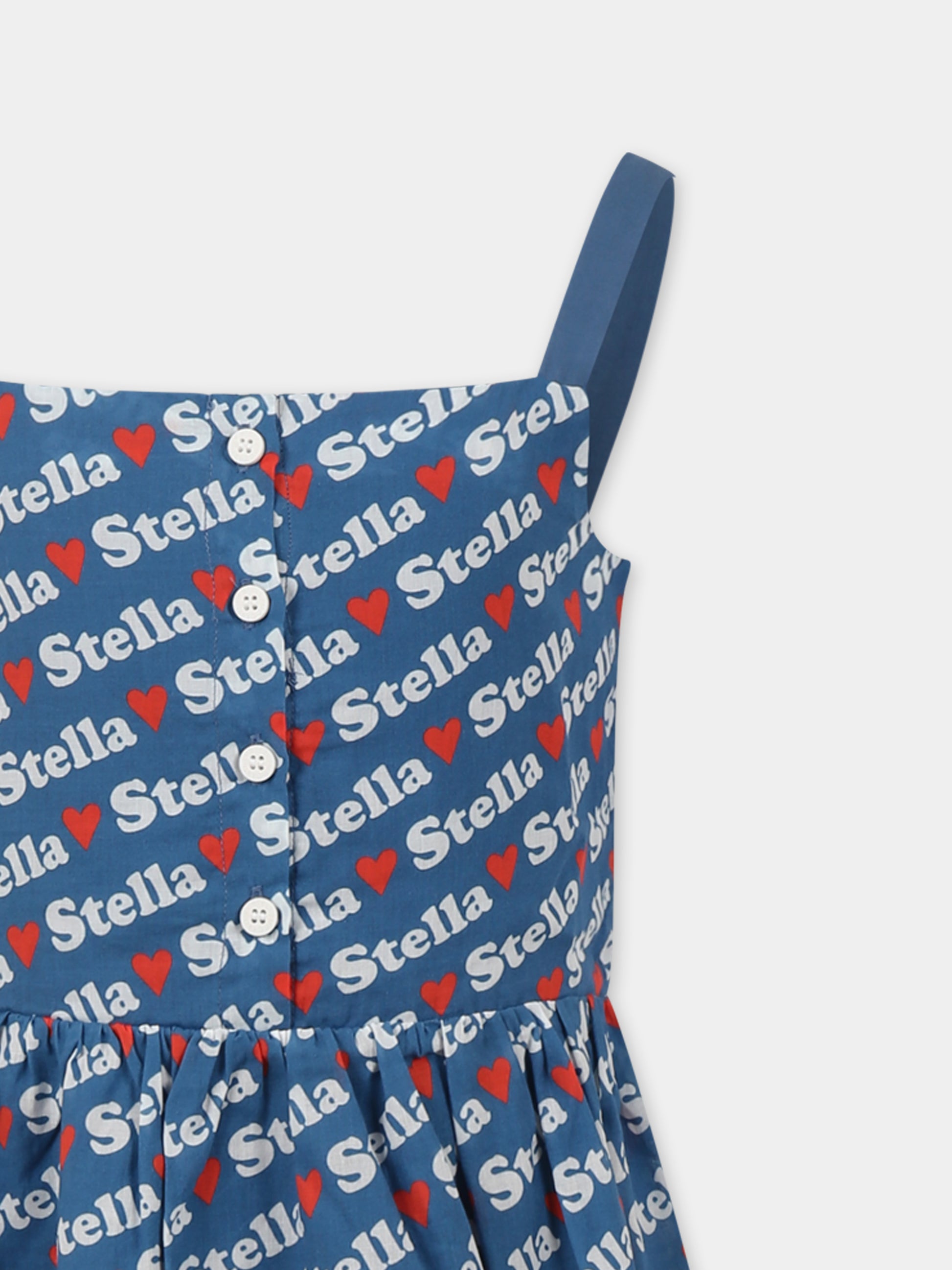 Vestito blu per bambina con logo all over,Stella Mccartney Kids,TW1D52 Z2563 60HMC