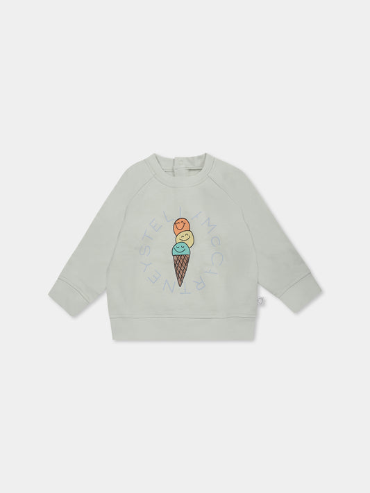 Felpa verde per neonata con gelati e logo,Stella Mccartney Kids,TW4580 Z0499 704