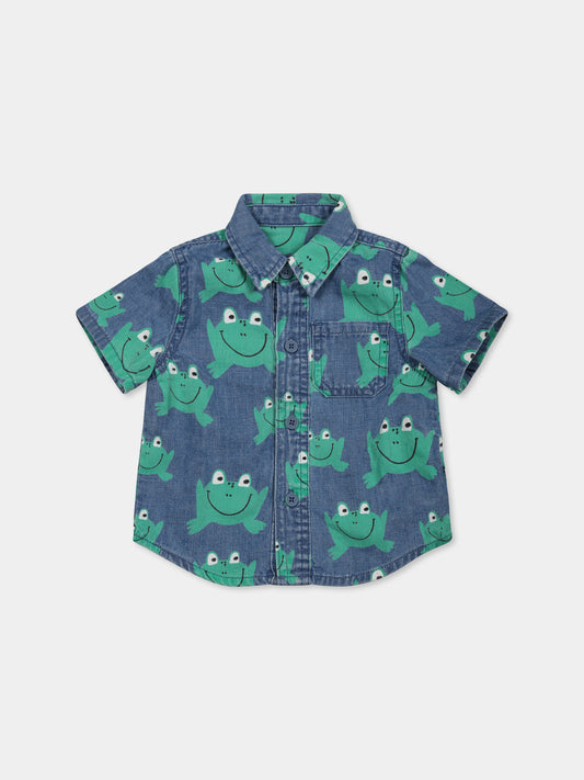 Camicia denim per neonato con rana all over,Stella Mccartney Kids,TW5521 Z2768 601MC
