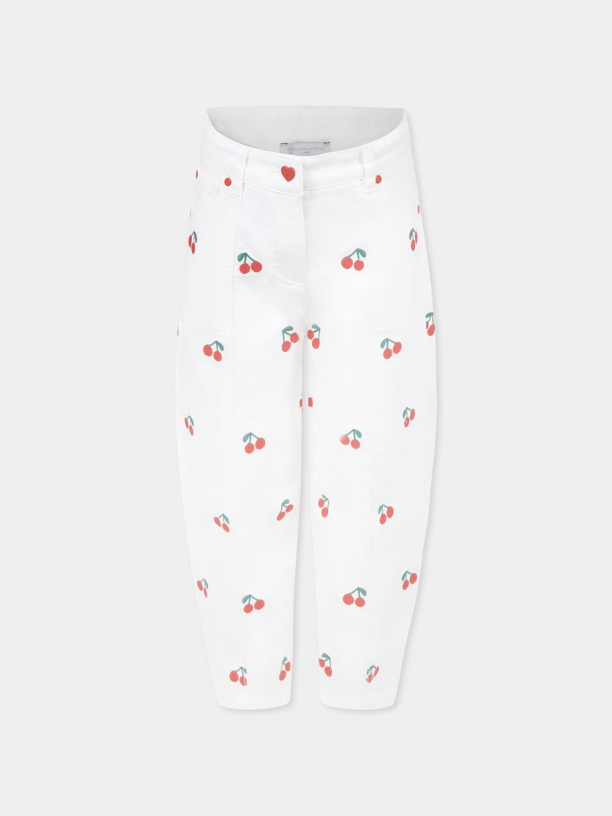 Jeans bianchi per bambina con ciliegie all over,Stella Mccartney Kids,TW6B80 Z2573 101EM