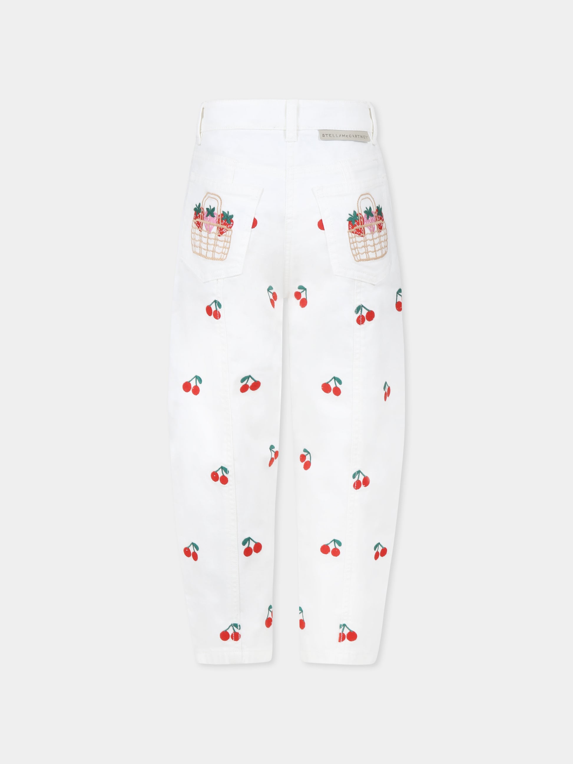 Jeans bianchi per bambina con ciliegie all over,Stella Mccartney Kids,TW6B80 Z2573 101EM