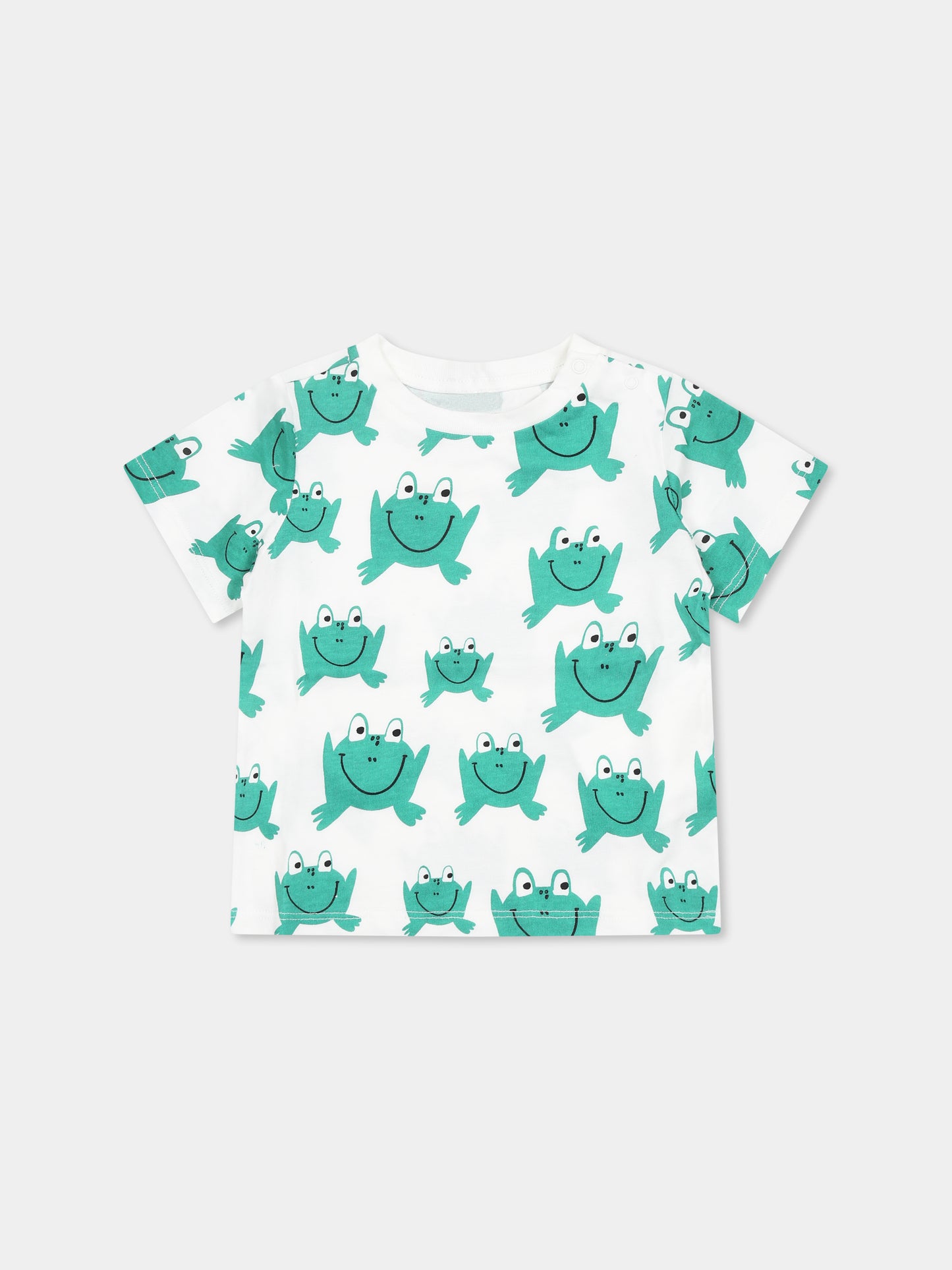 T-shirt bianca per neonato con rana all-over,Stella Mccartney Kids,TW8561 Z2722 101MC