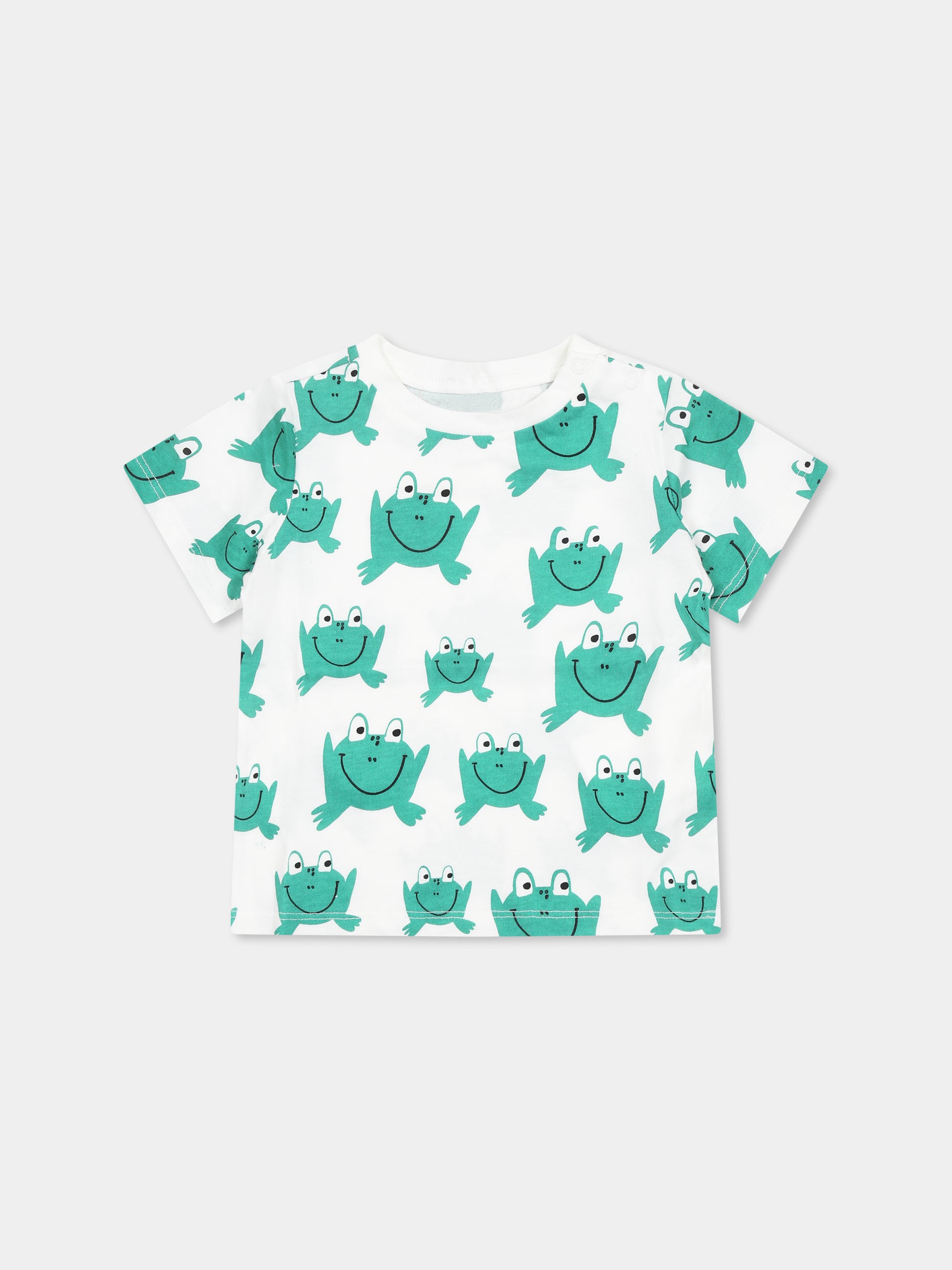 T-shirt bianca per neonato con rana all-over,Stella Mccartney Kids,TW8561 Z2722 101MC
