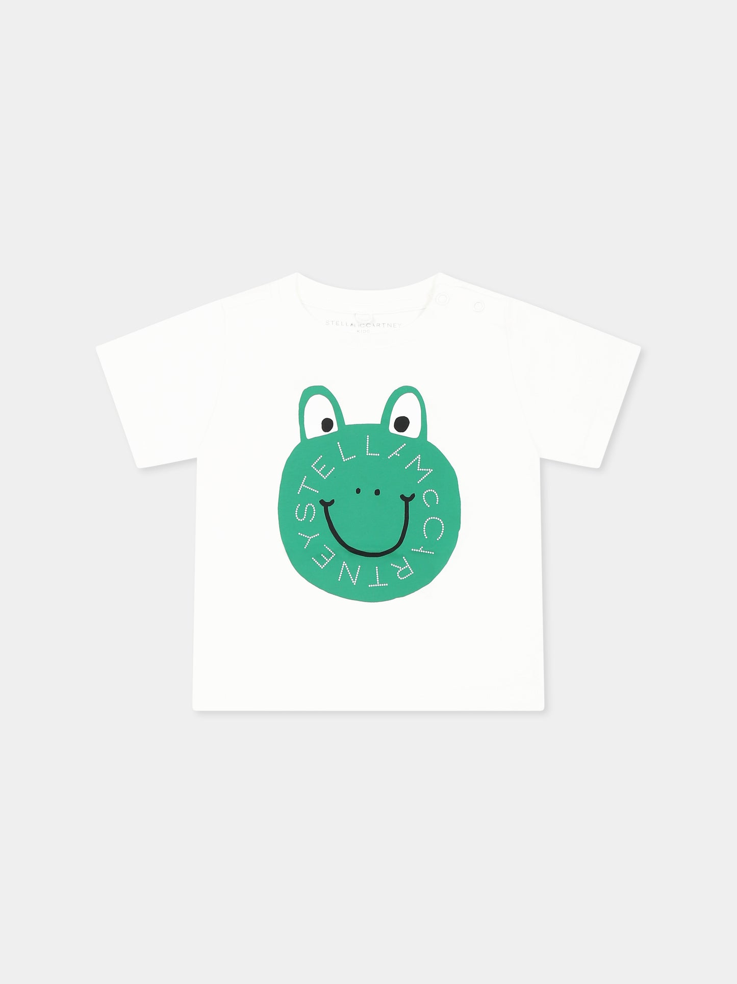 T-shirt bianca per neonato con rana verde,Stella Mccartney Kids,TW8571 Z0434 101