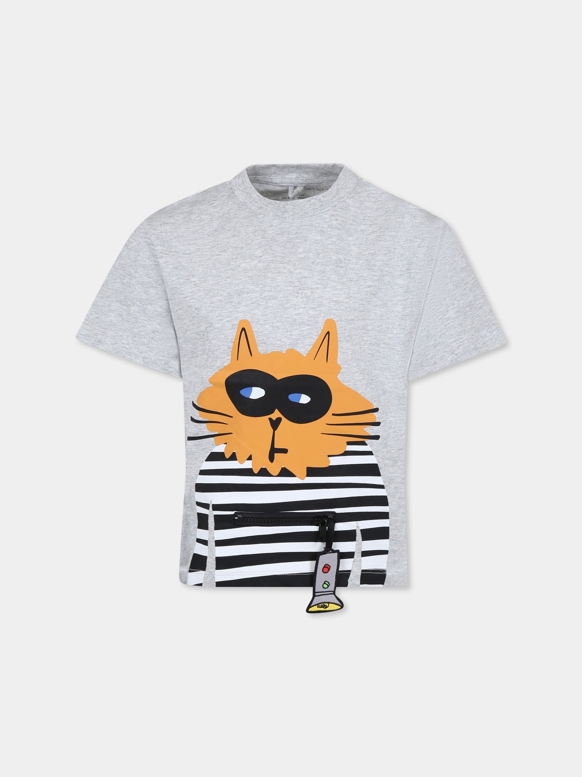 T-shirt grigia per bambino con gatto,Stella Mccartney Kids,TW8S01 Z0434 807