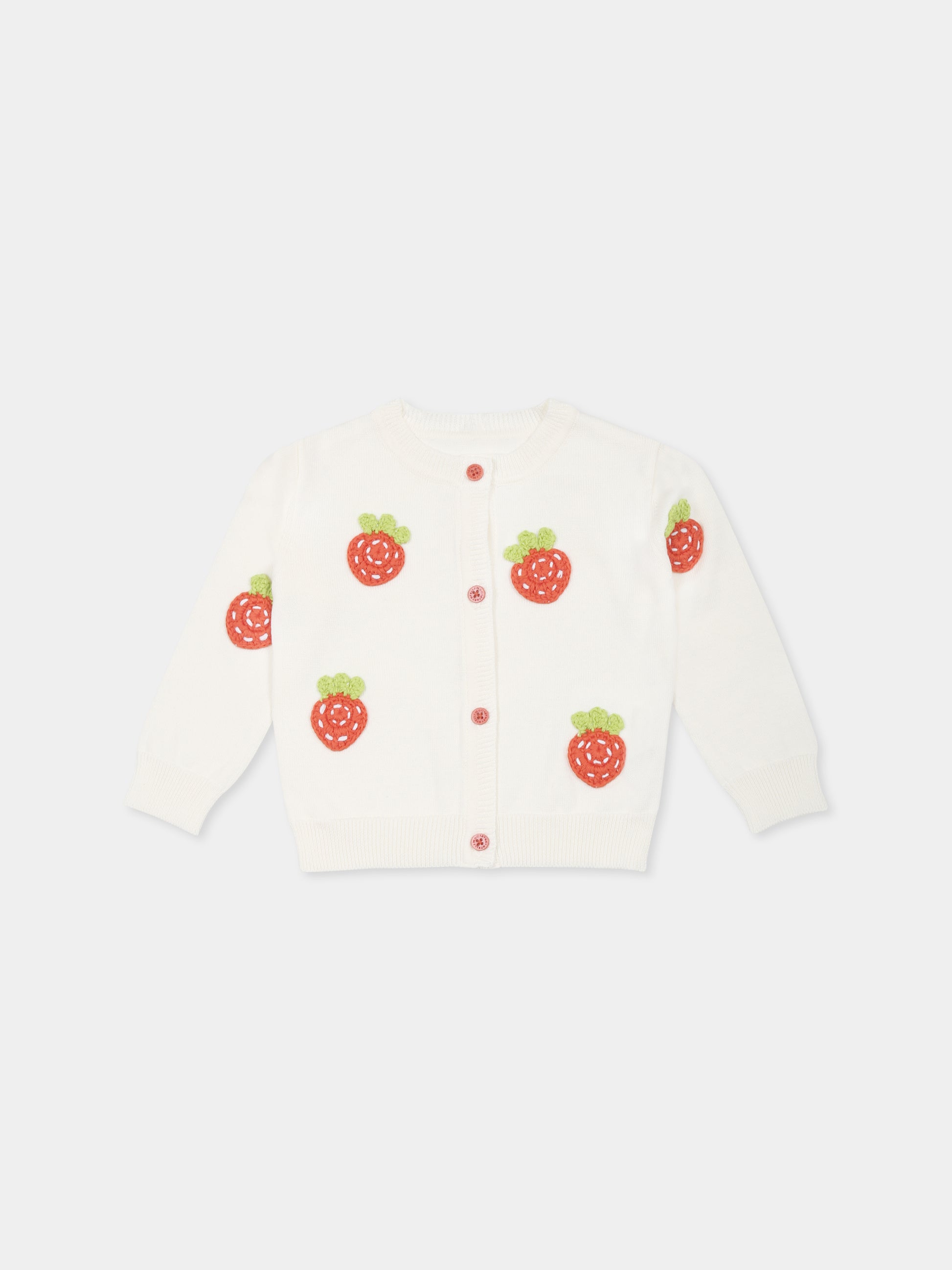Cardigan avorio per neonata con fragole,Stella Mccartney Kids,TW9010 Z2922 101