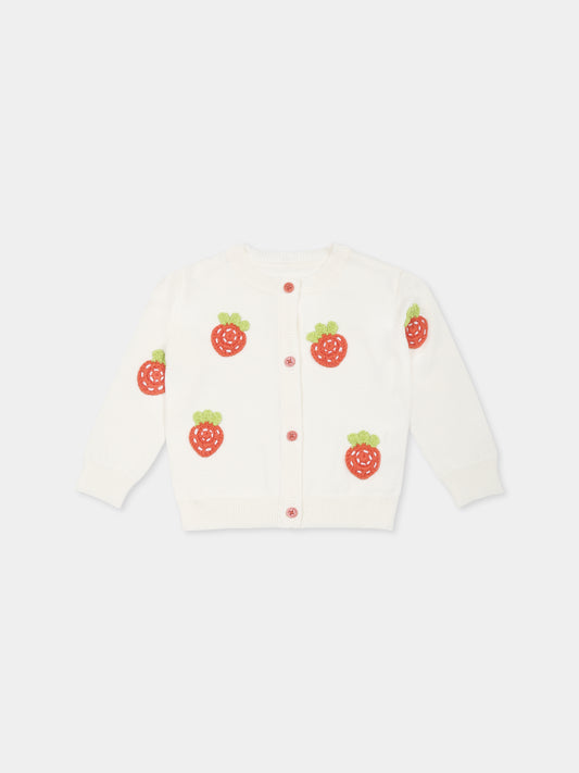 Cardigan avorio per neonata con fragole,Stella Mccartney Kids,TW9010 Z2922 101