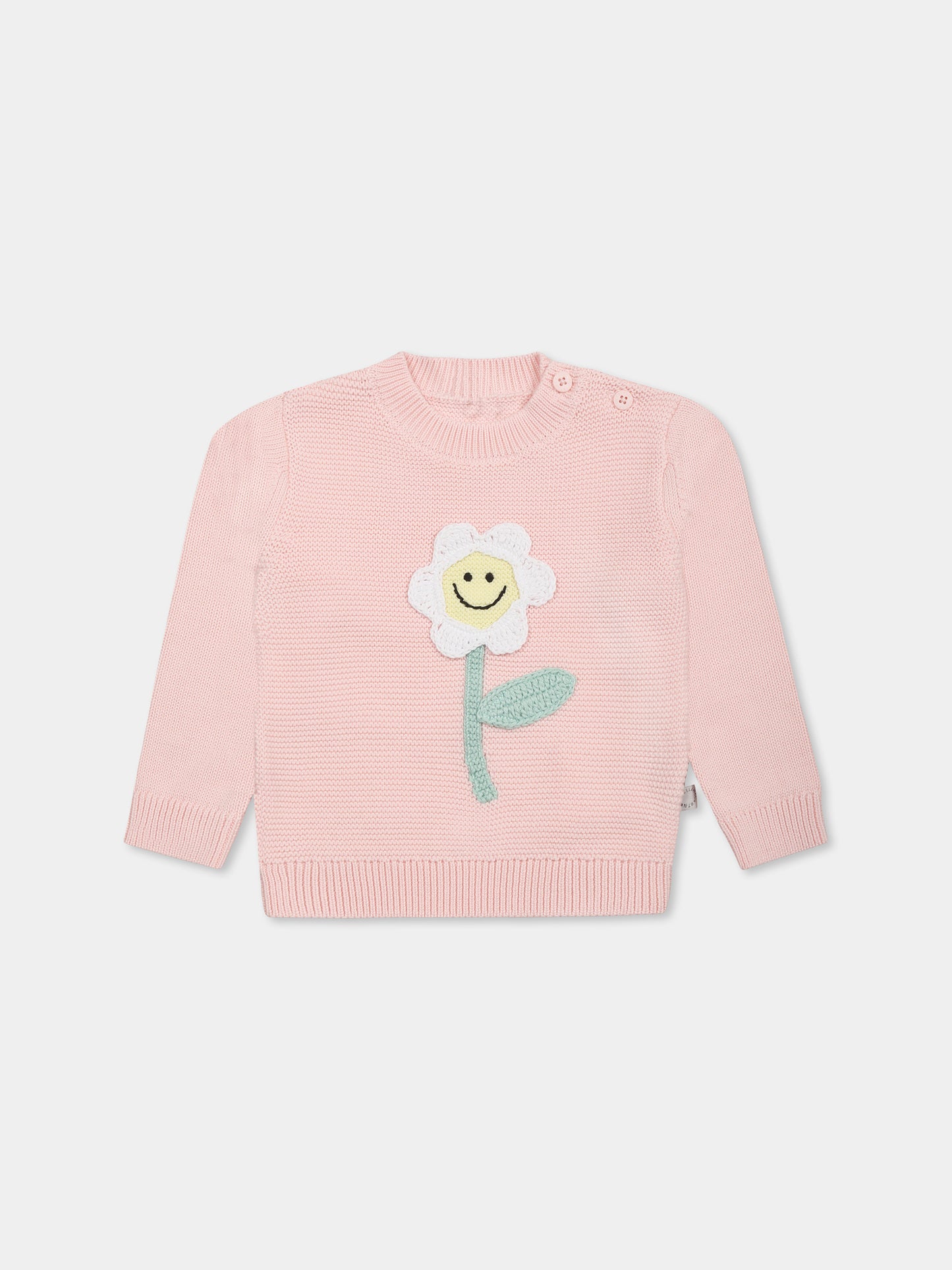 Pull rose pour bébé fille avec fleur