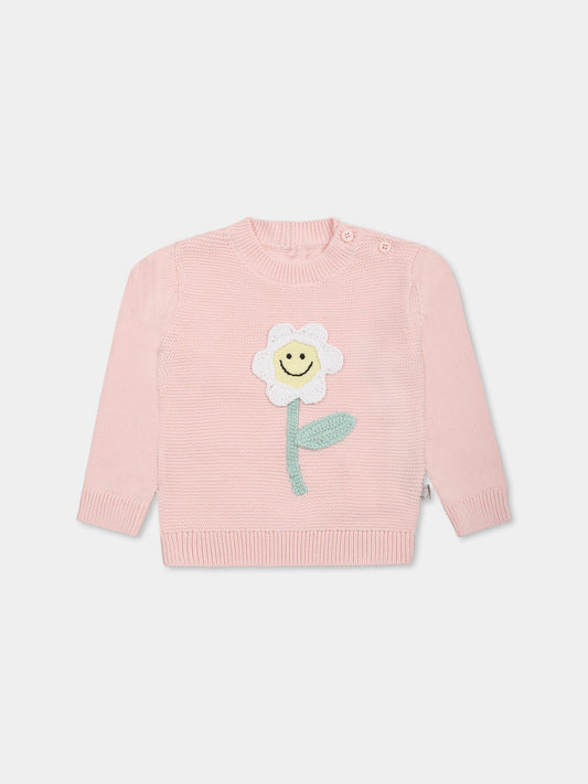 Pull rose pour bébé fille avec fleur