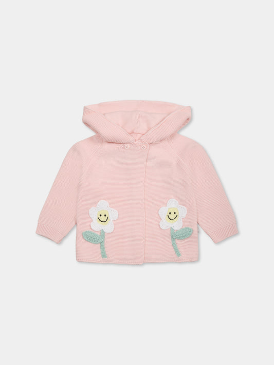 Cardigan rose pour bébé fille avec fleurs