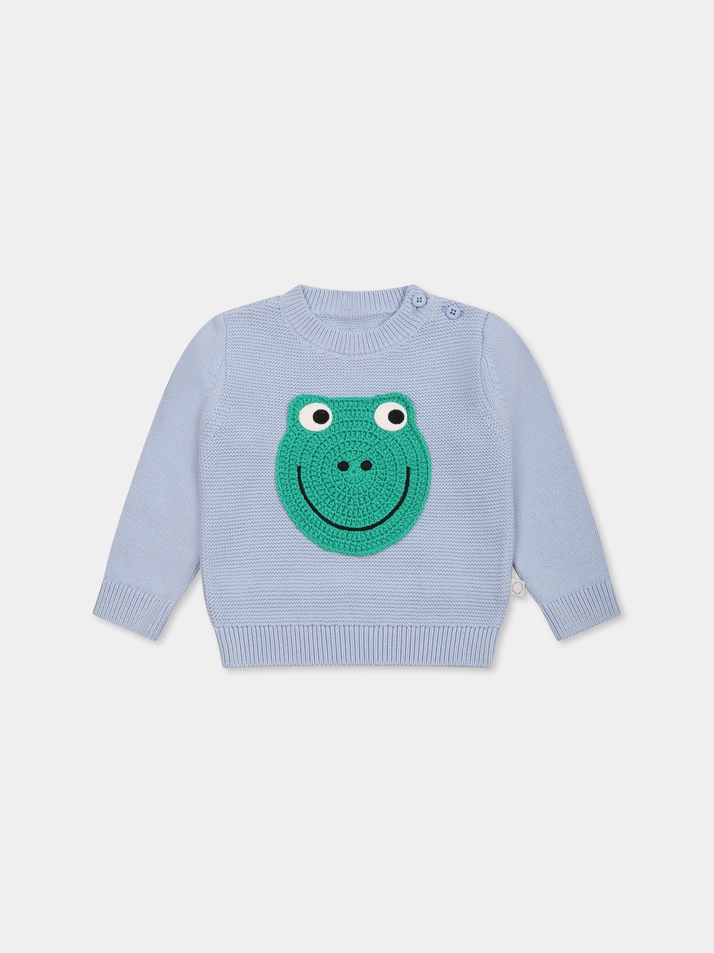 Maglione celeste per neonato con rana,Stella Mccartney Kids,TW9540 Z2423 600