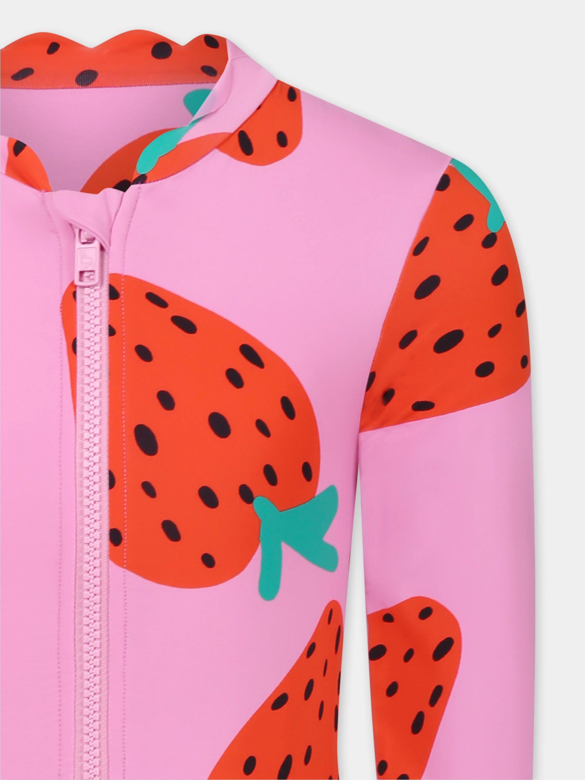 Costume intero rosa per bambina con fragole all over,Stella Mccartney Kids,TWCB79 Z2689 552MC