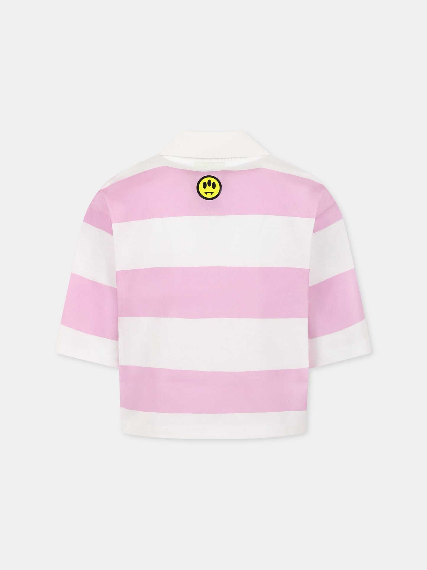 Polo crop rosa per bambina con logo e strass,Barrow,S5BKJGPO101 BW014/04