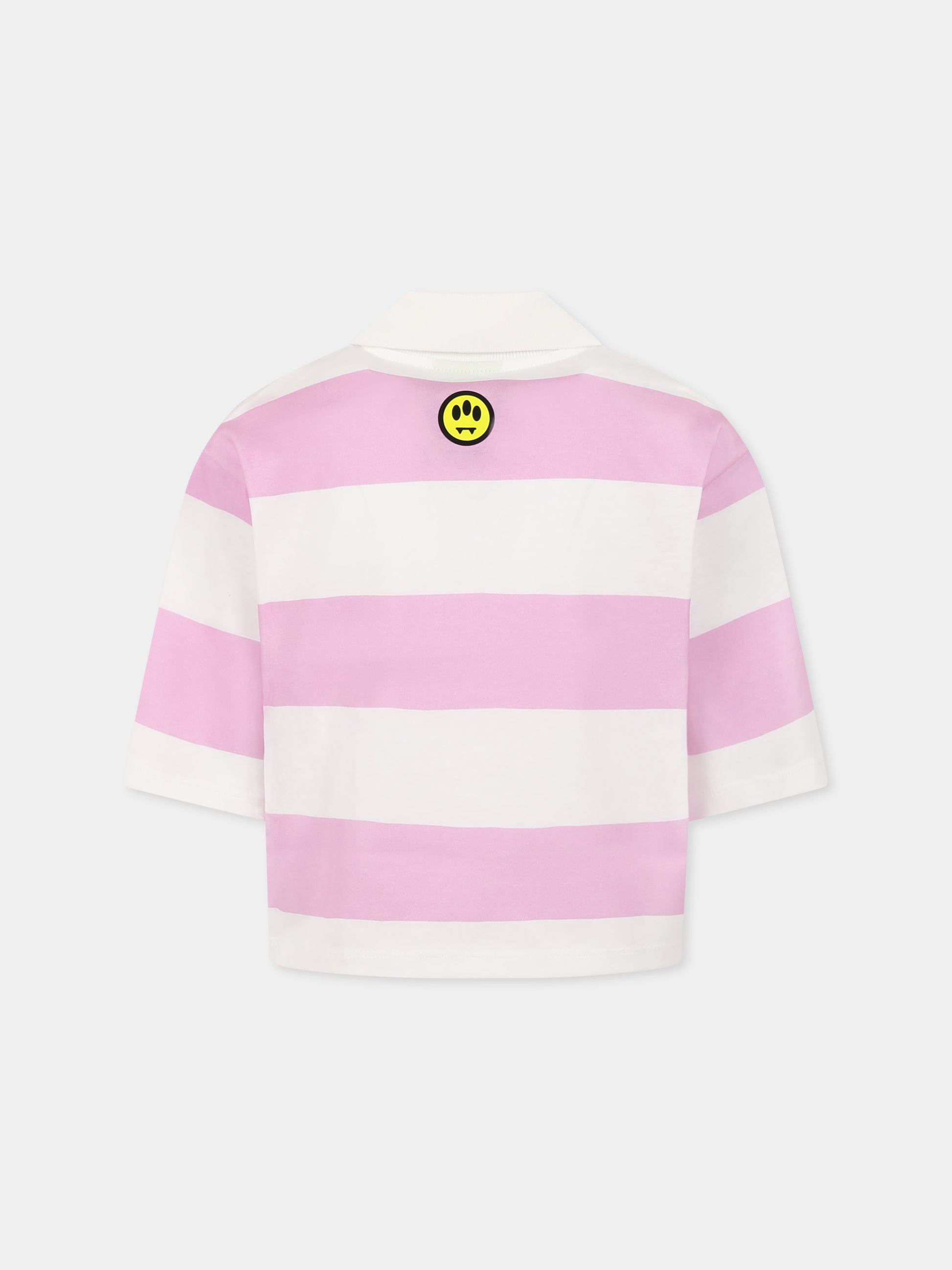 Polo crop rosa per bambina con logo e strass,Barrow,S5BKJGPO101 BW014/04