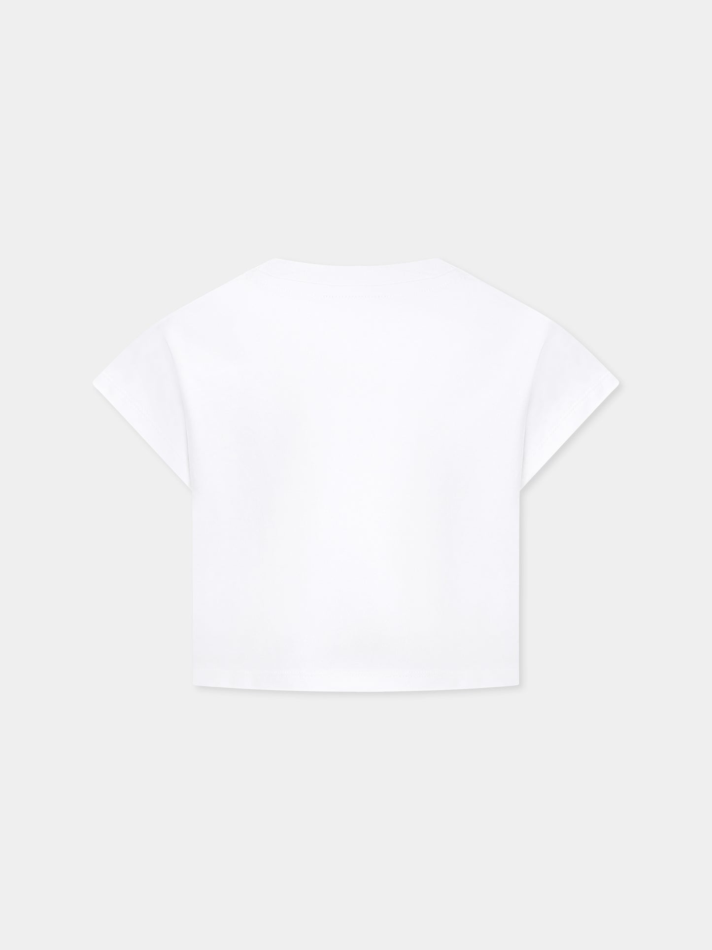 T-shirt crop bianca per bambina con logo e strass,Barrow,S5BKJGTH111 002
