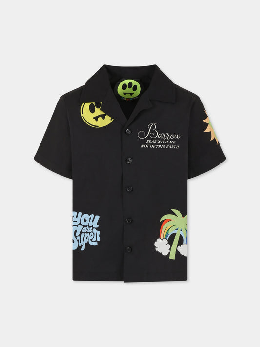Camicia nera per bambini con smile e stampa Bear,Barrow,S5BKJUSI020 110