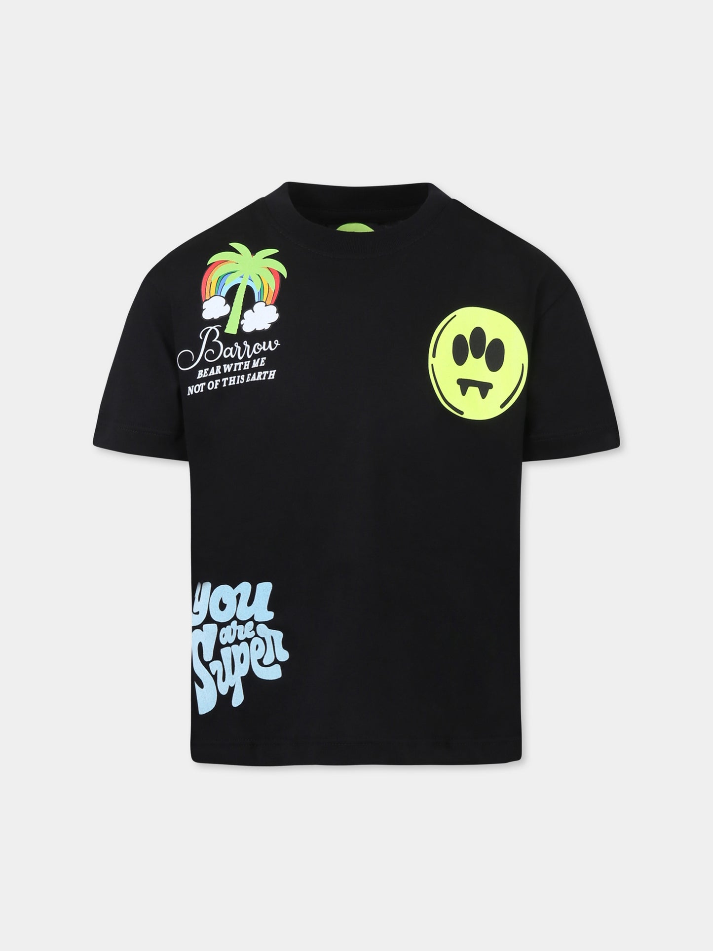 T-shirt noir pour enfants avec smiley et ours