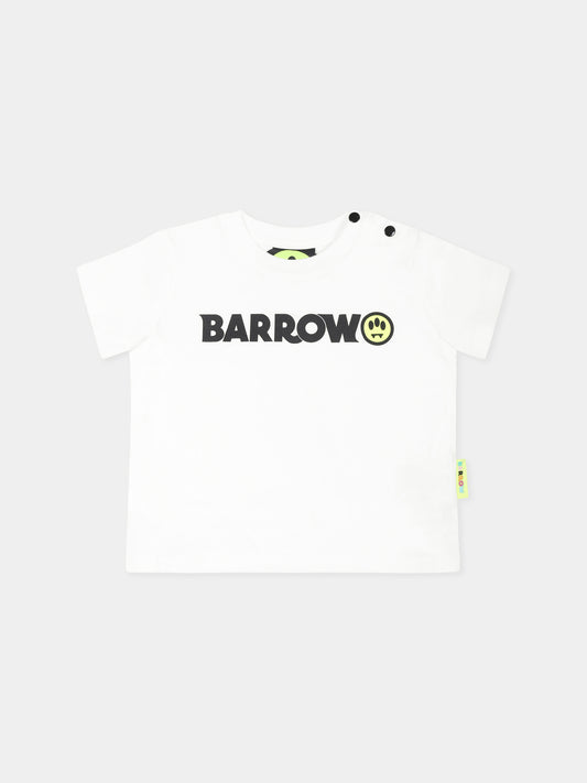 T-shirt bianca per neonata con logo e smile,Barrow,S5BKNGTH198 002
