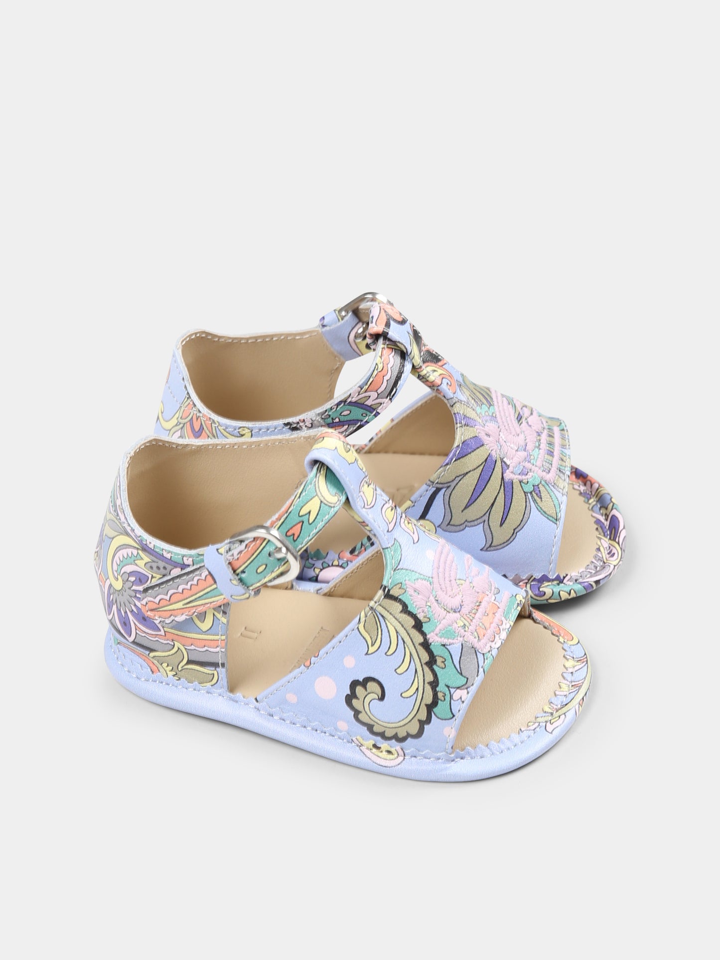 Sandali celesti per neonata con stampa Paisley,Etro,GW0546 Z2997 685MC