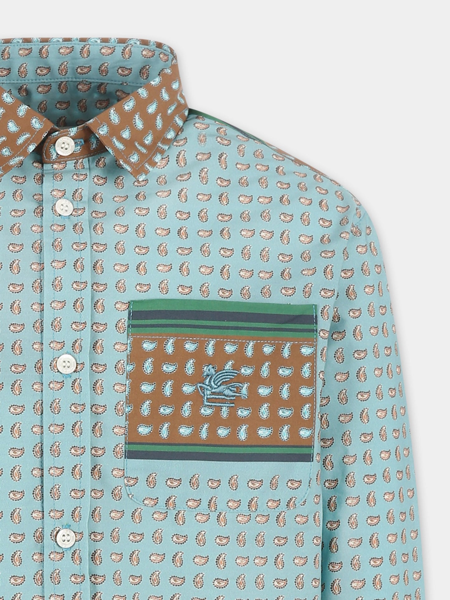 Camicia celeste per bambino con stampa Paisley,Etro,GW5P00 P0476 60IMA