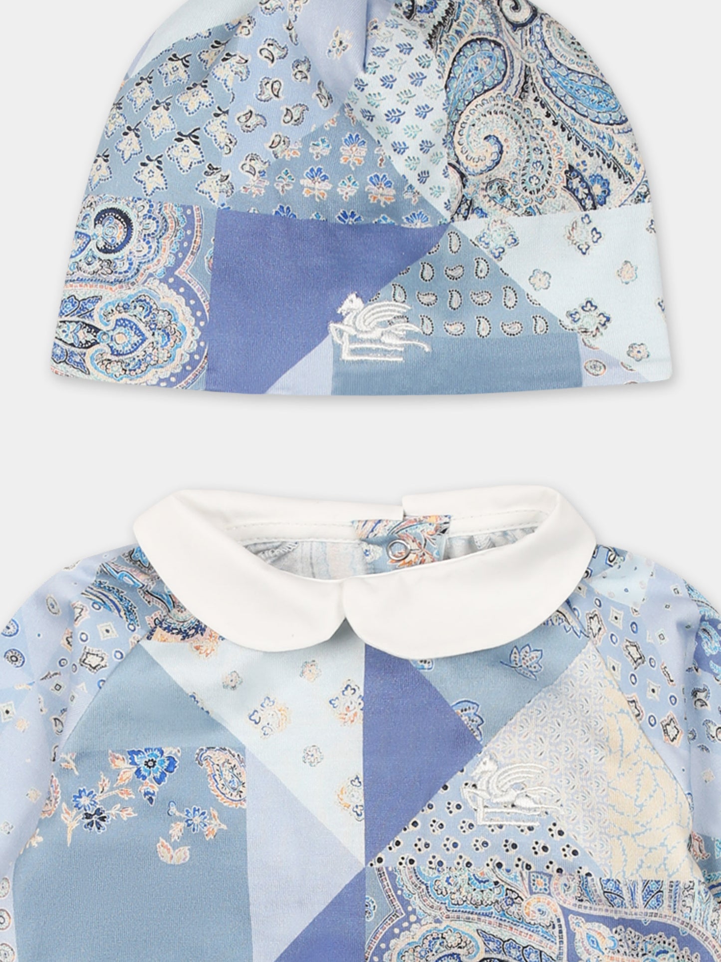 Set tutine celeste per neonato con stampa Paisley patchwork,Etro,GWB500 J0473 603CE