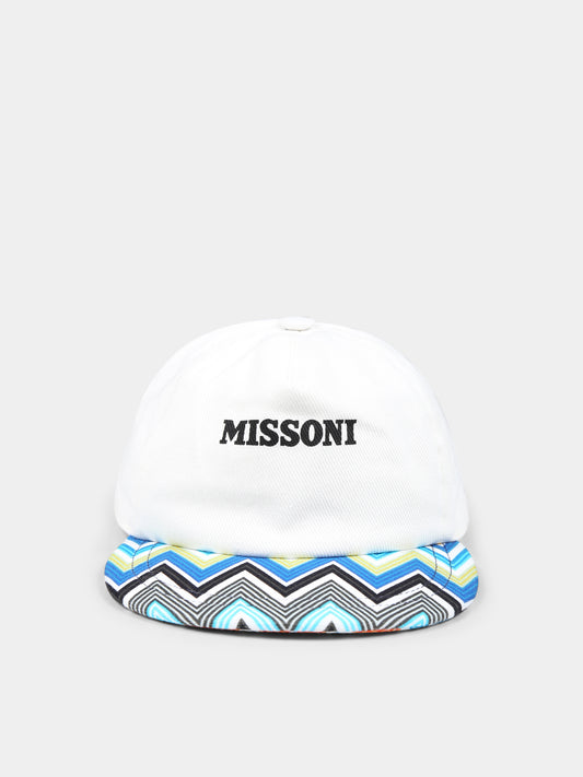 Cappello bianco per bambino con logo e motivo chevron,Missoni,MW0P07 Z3127 100AZ