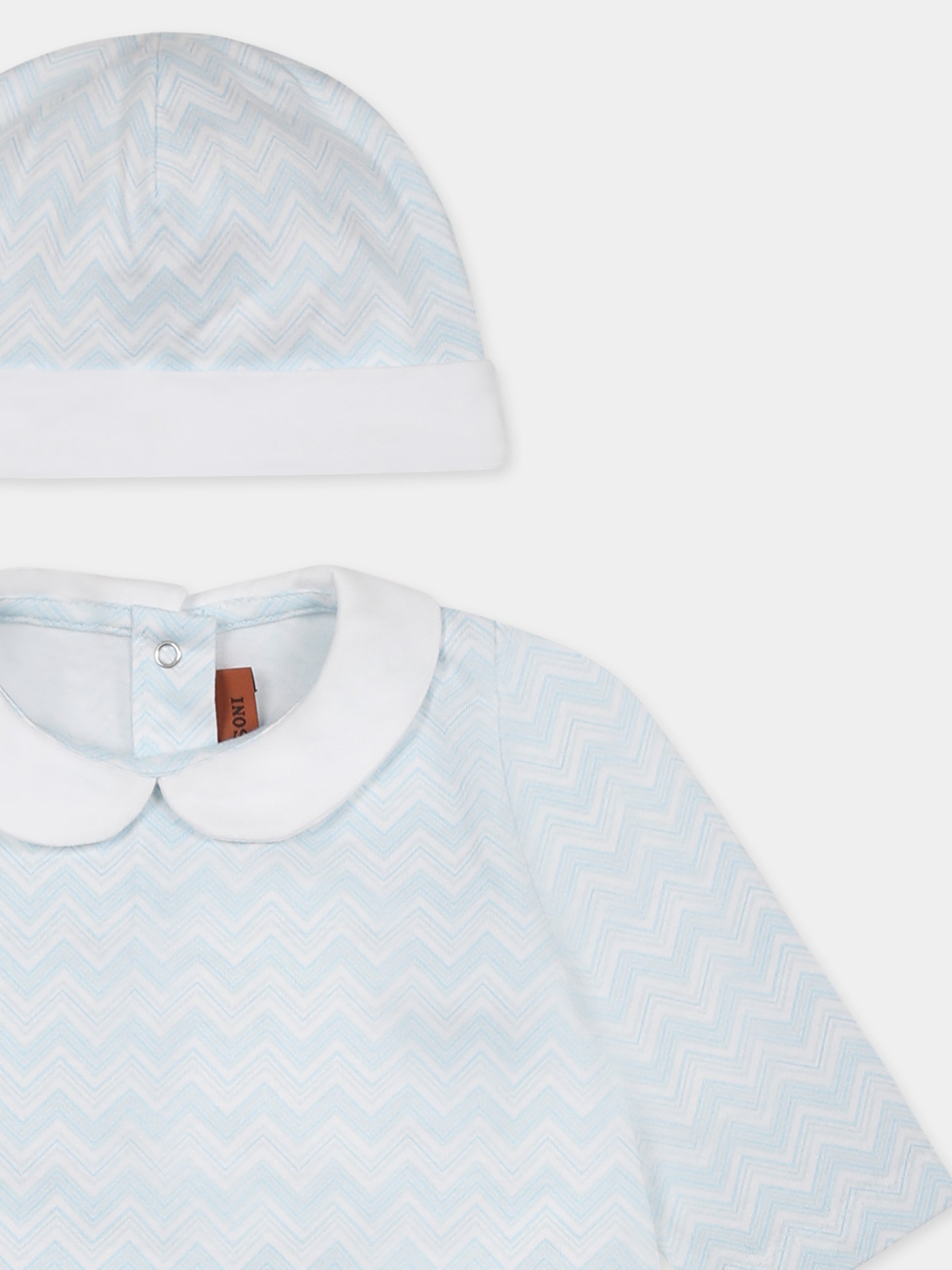 Set tutina celeste per neonato con motivo chevron,Missoni,MWB510 Z2972 100CE