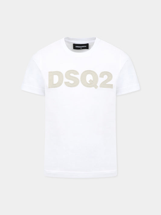 T-shirt bianca per bambino con logo,Dsquared2,DQ2749 D004G D2T1123U DQ100