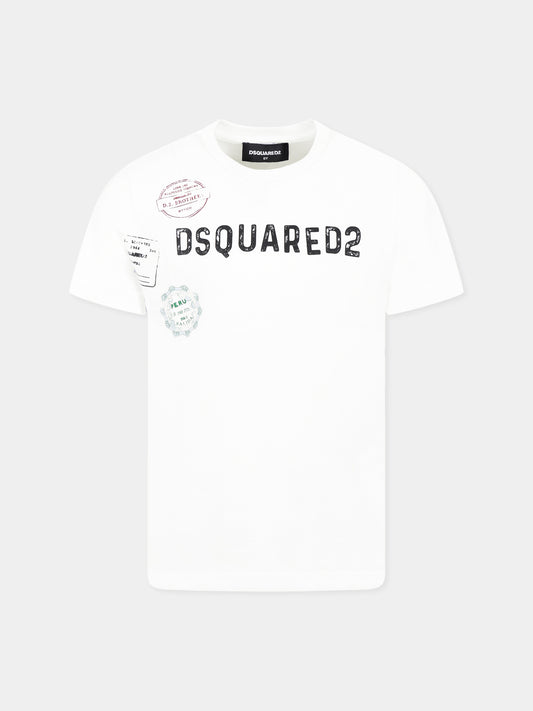 T-shirt blanc pour garçon avec logo