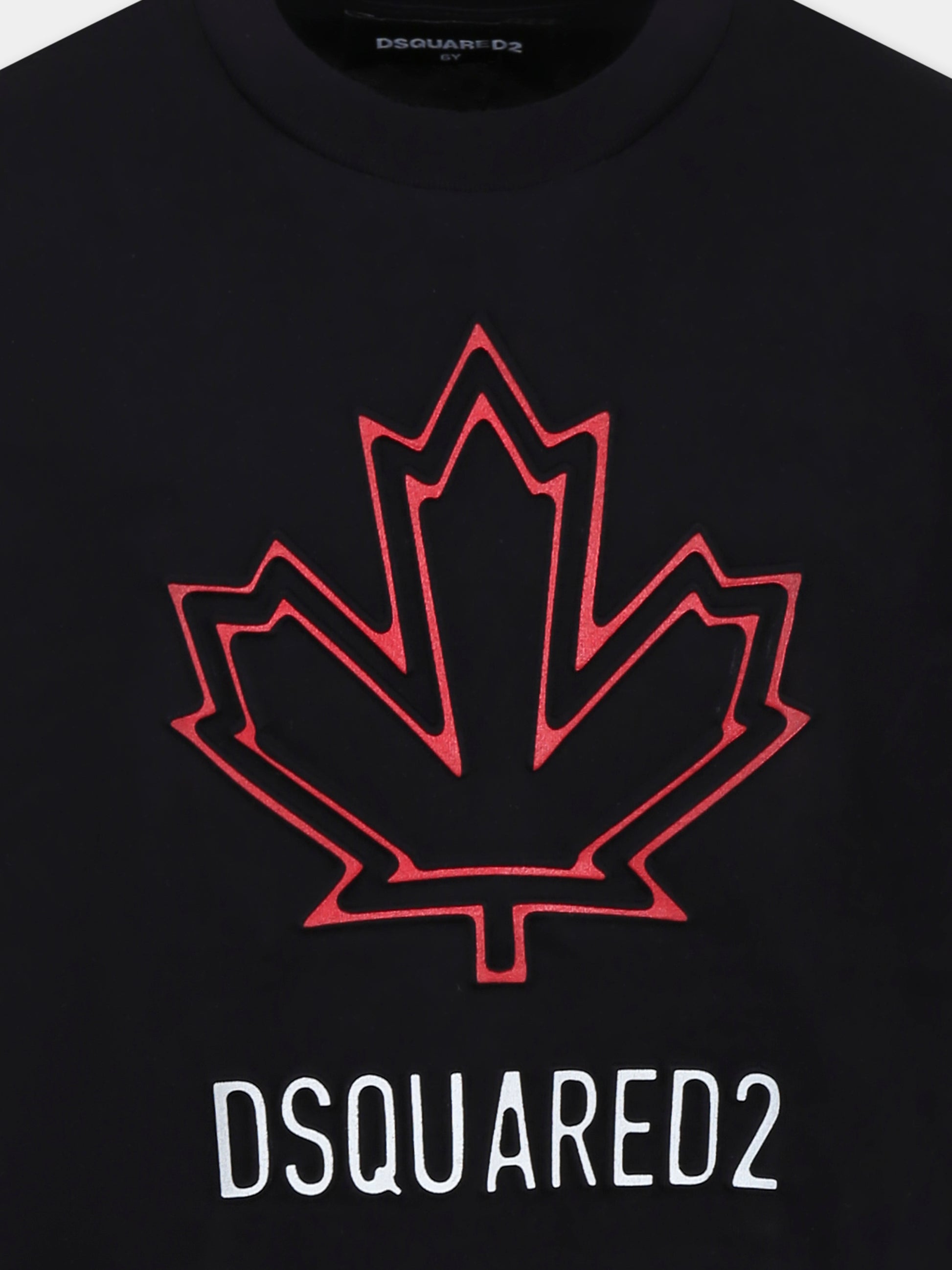 T-shirt nera per bambino con iconica foglia d'acero e logo,Dsquared2,DQ2770 D0015 D2T1134U DQ900