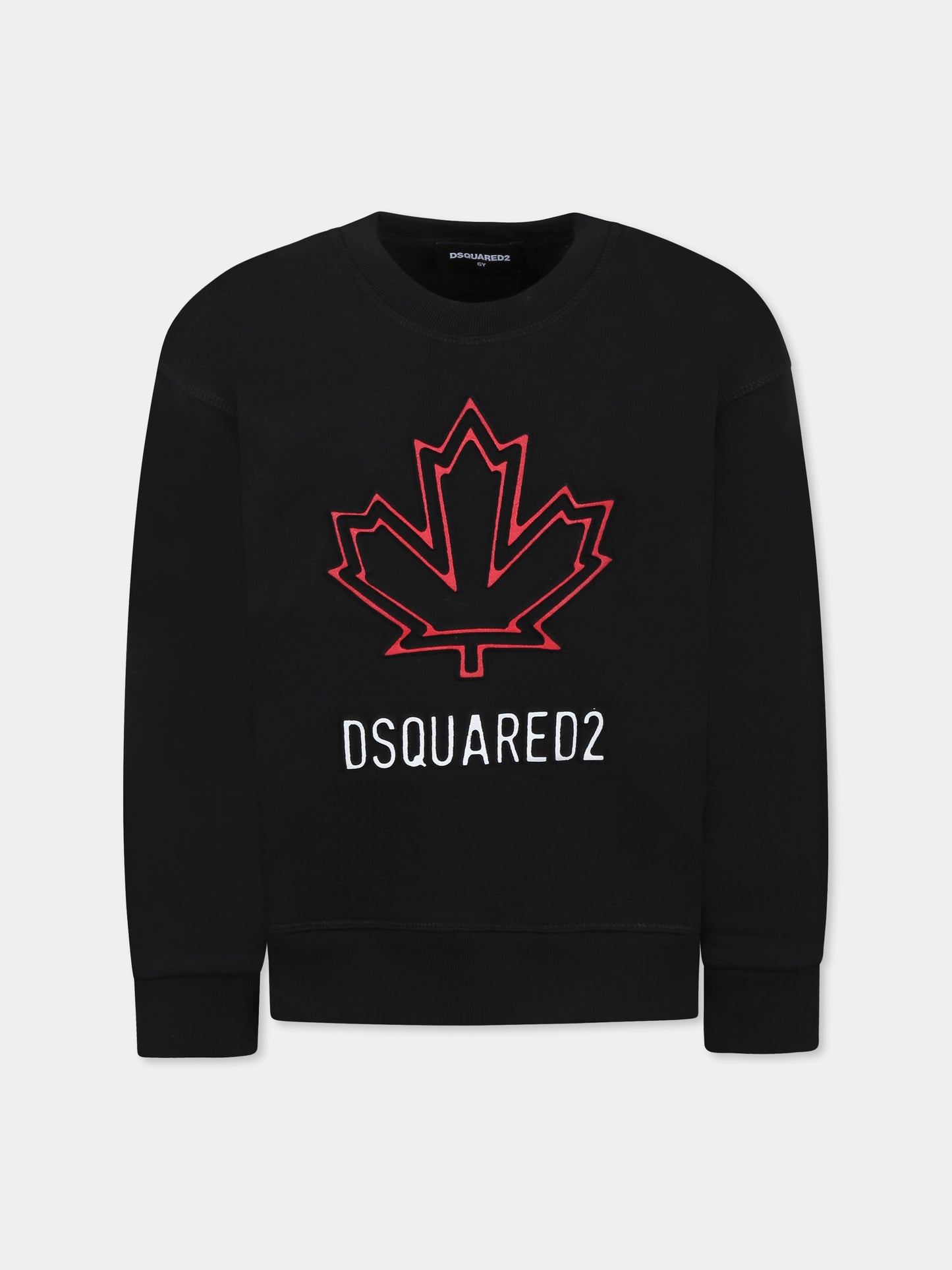 Felpa nera per bambino con logo e foglia d'acero,Dsquared2,DQ2786 D0A9U D2S883U DQ900