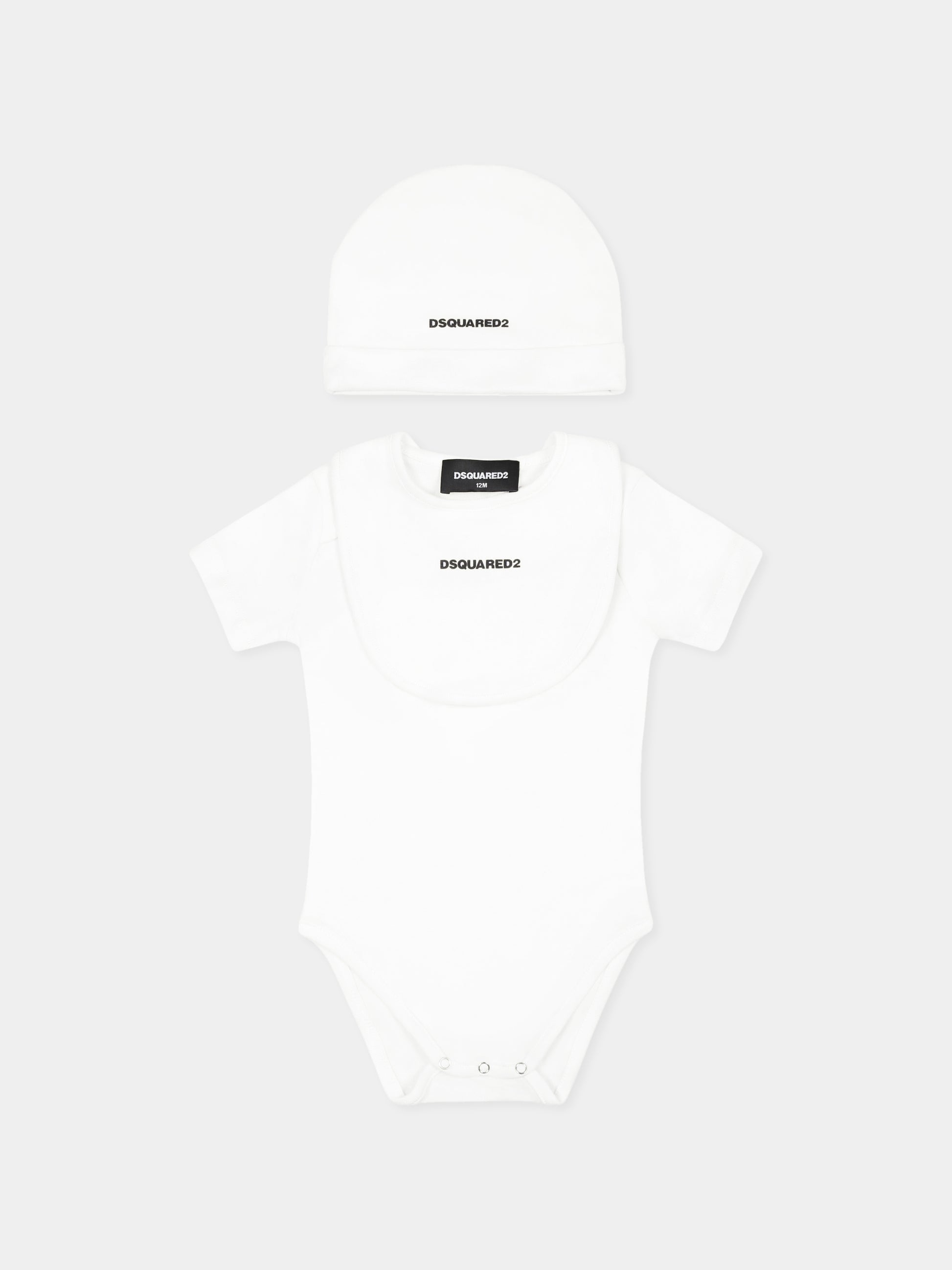 Set body bianco per neonato con logo,Dsquared2,DQ2876 D0A8U D2U100BOX DQ100
