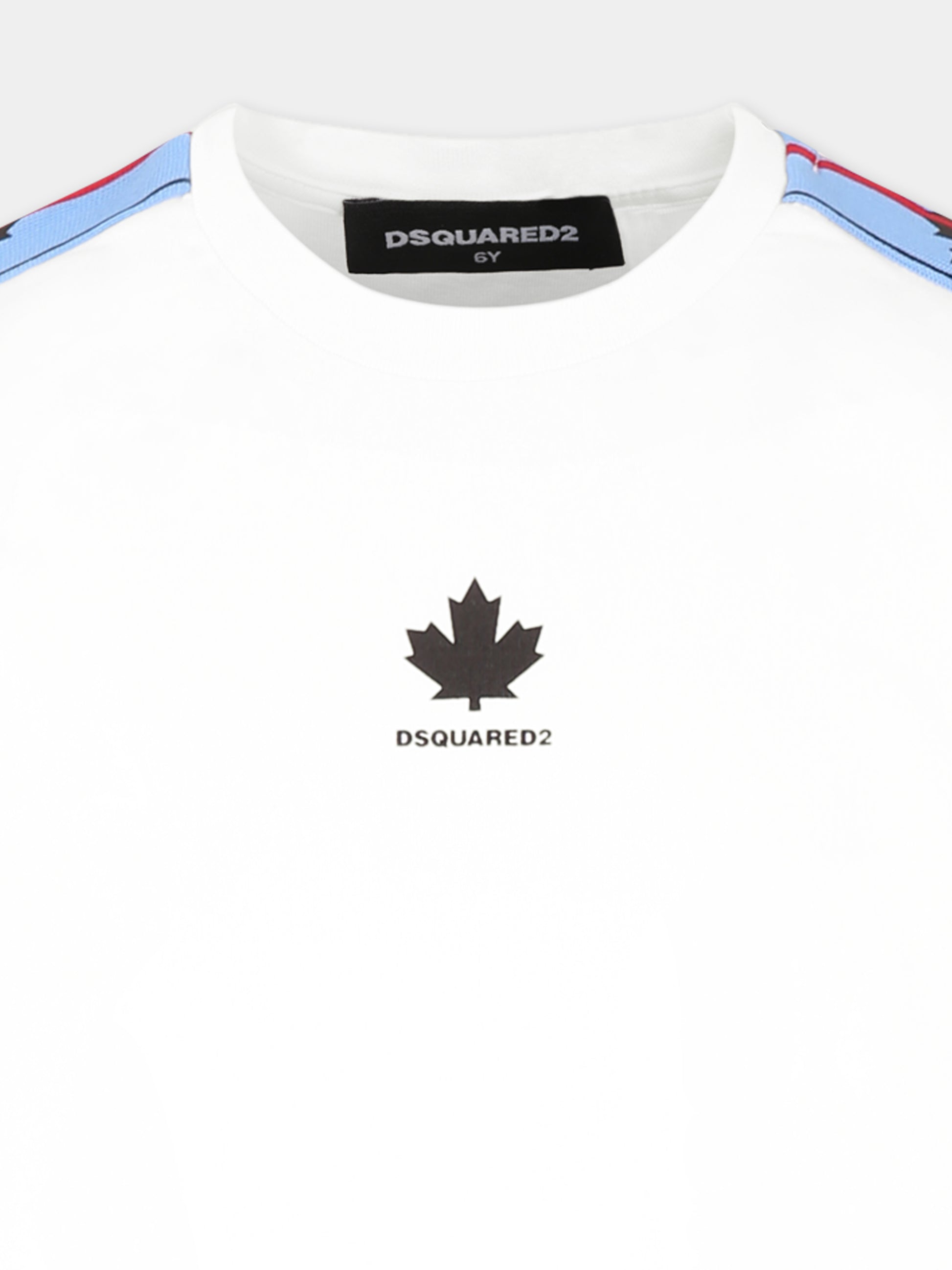 T-shirt bianca per bambino con logo e foglia d'acero,Dsquared2,DQ2898 D0A47 D2MT24M DQ100