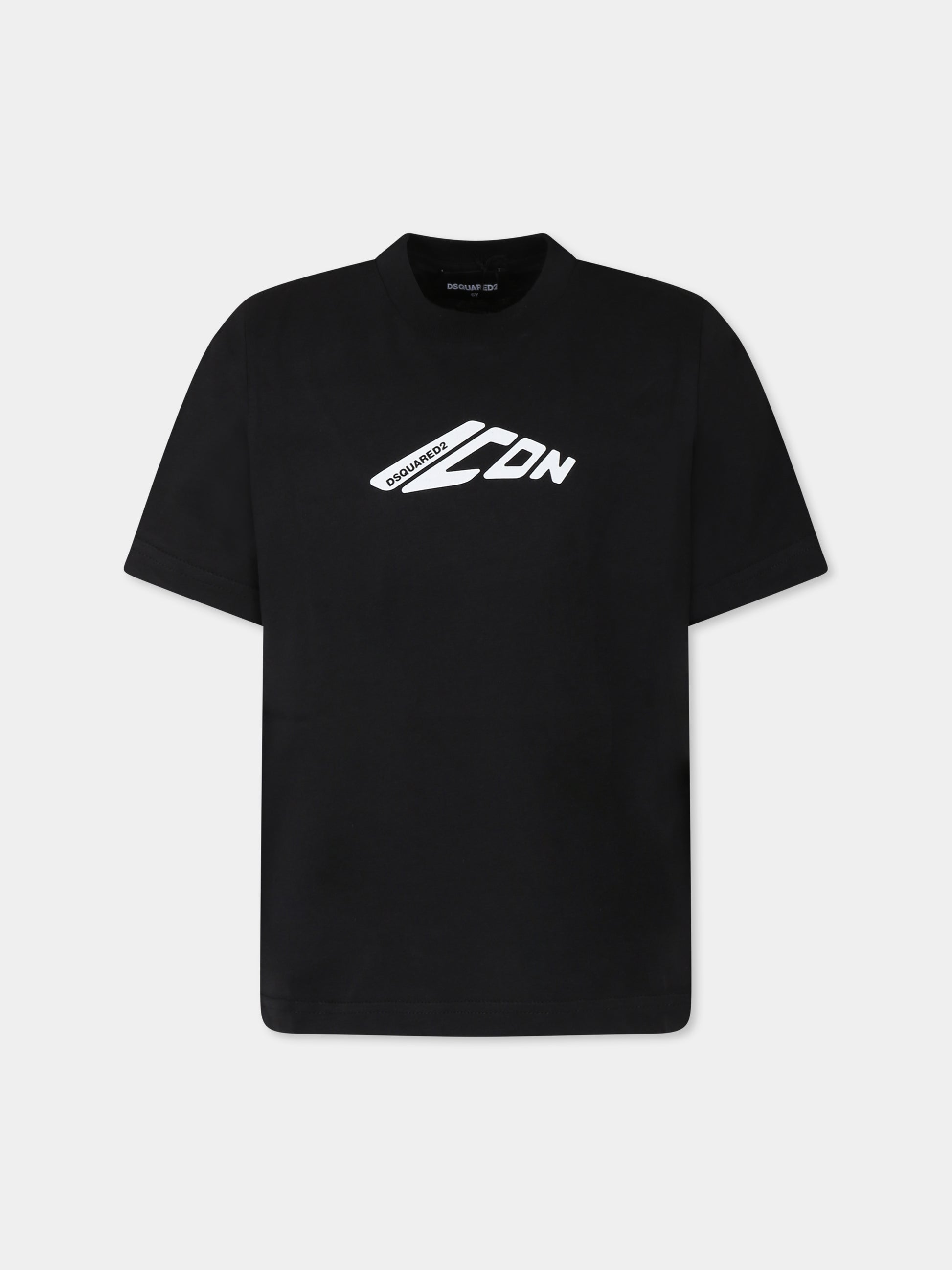 T-shirt nera per bambino con logo bianco,Dsquared2,DQ2941 D00XM D2T1163U DQ900