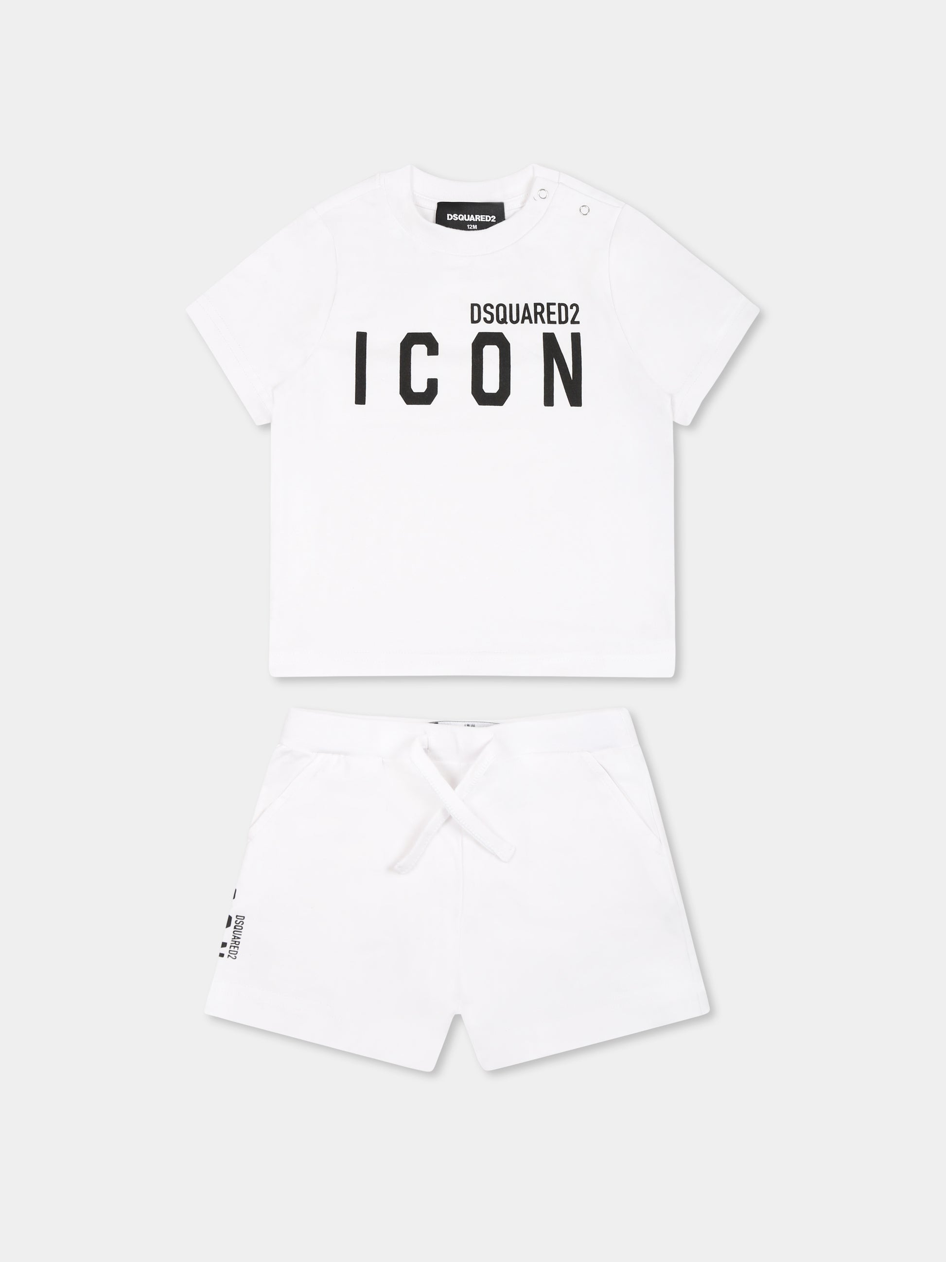 Completo bianco per neonato con logo nero,Dsquared2,DQ2953 D008J D2S14B DQ100